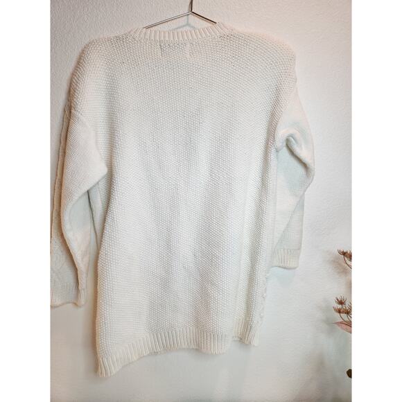 vintage Yarnworks Handknit Ramie Cotton Cardigan Sweater White Textured Knit M - Picture 2 of 7
